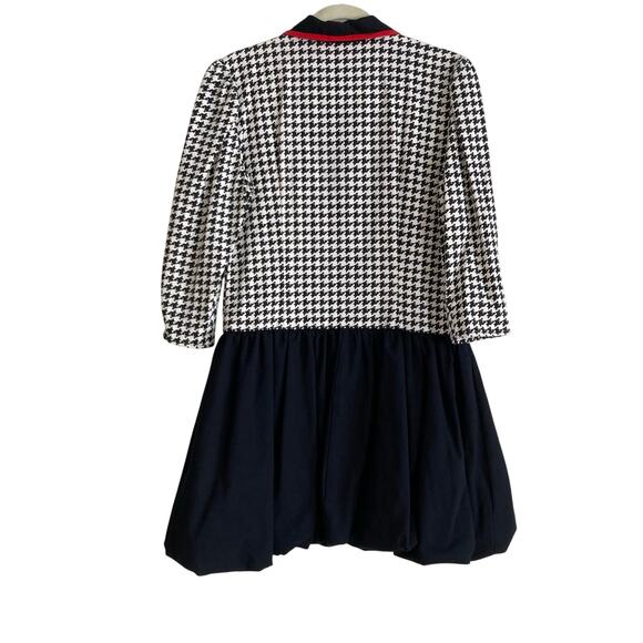 Vintage 80s Black White Houndstooth Double Breasted Bubble Hem Dress Sz Medium - Picture 3 of 16